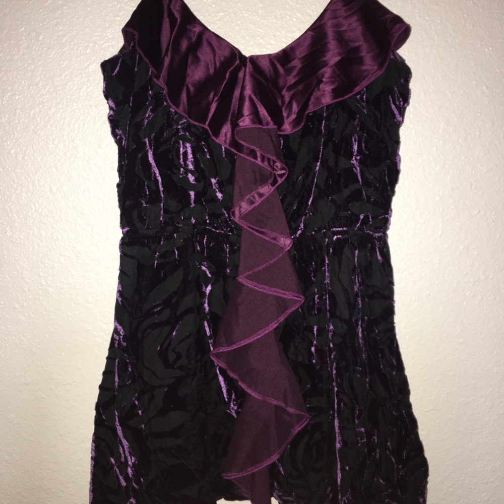 Purple Floral Velvet , Silk Ruffle Tank Top